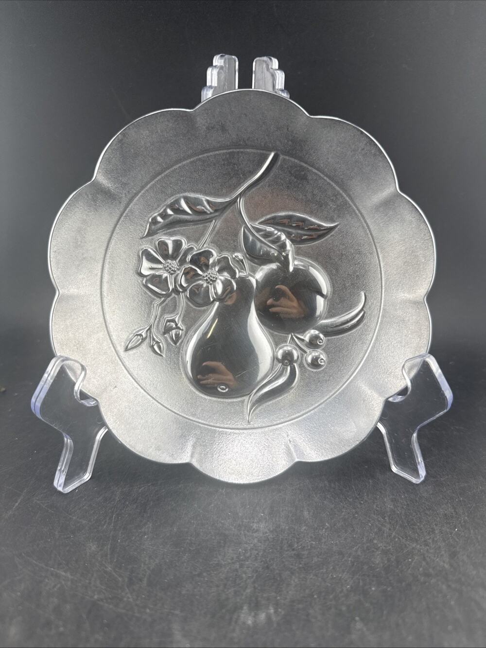 LENOX DISH Pear And Flower Dish - Vintage Pewter Metal Bowl 6 Inches
